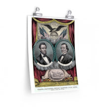 Load image into Gallery viewer, Abraham Lincoln and Andrew Johnson Grand National Union Banner 1864 Campaign Poster