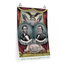 Load image into Gallery viewer, Abraham Lincoln and Andrew Johnson Grand National Union Banner 1864 Campaign Poster
