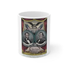 Load image into Gallery viewer, Abraham Lincoln and Andrew Johnson 1864 Campaign Banner Mug