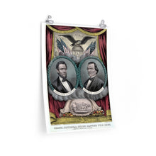 Load image into Gallery viewer, Abraham Lincoln and Andrew Johnson Grand National Union Banner 1864 Campaign Poster