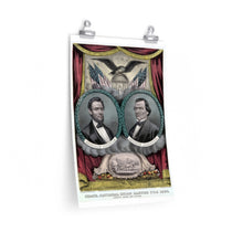Load image into Gallery viewer, Abraham Lincoln and Andrew Johnson Grand National Union Banner 1864 Campaign Poster