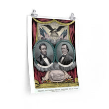 Load image into Gallery viewer, Abraham Lincoln and Andrew Johnson Grand National Union Banner 1864 Campaign Poster